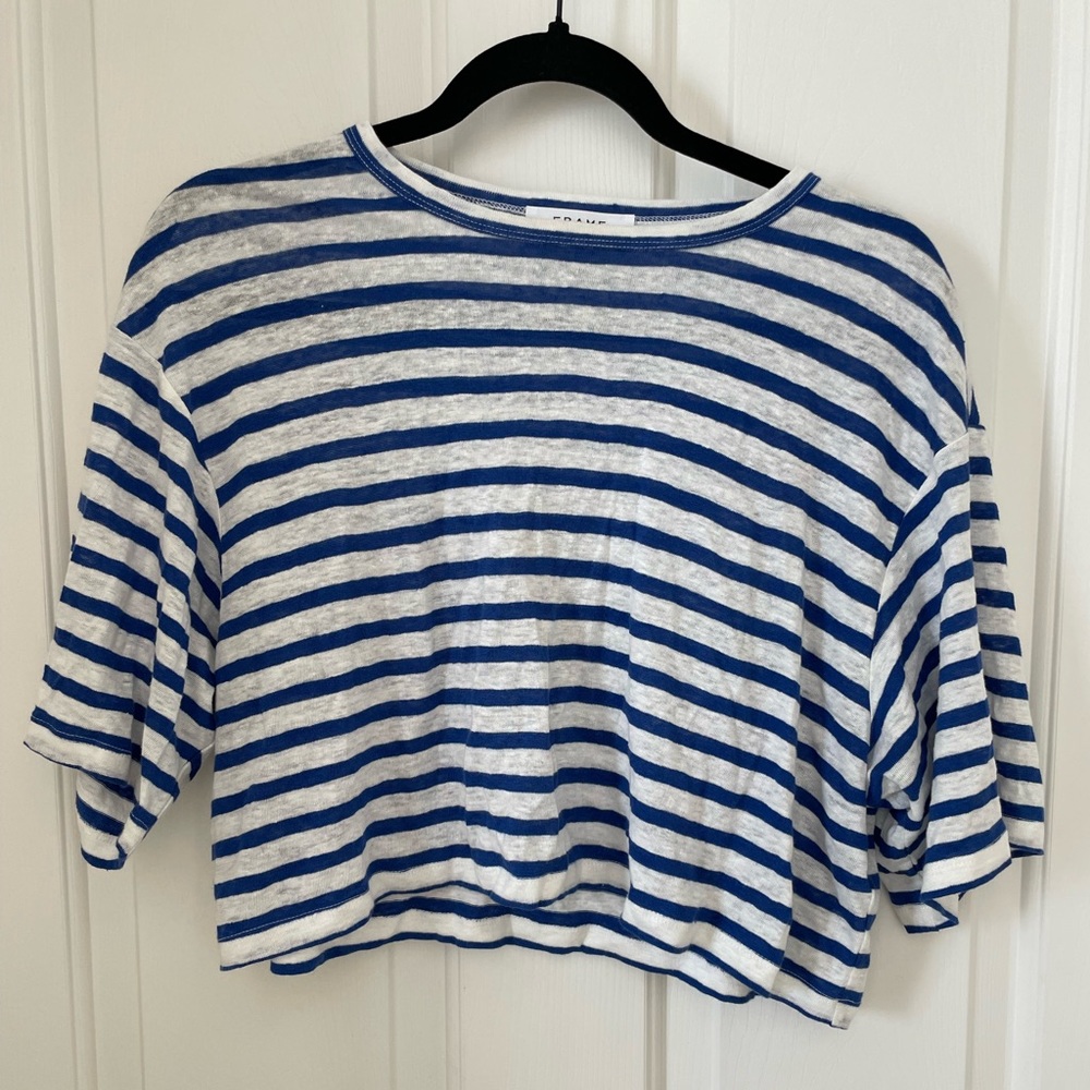 FRAME Striped Crop Tee